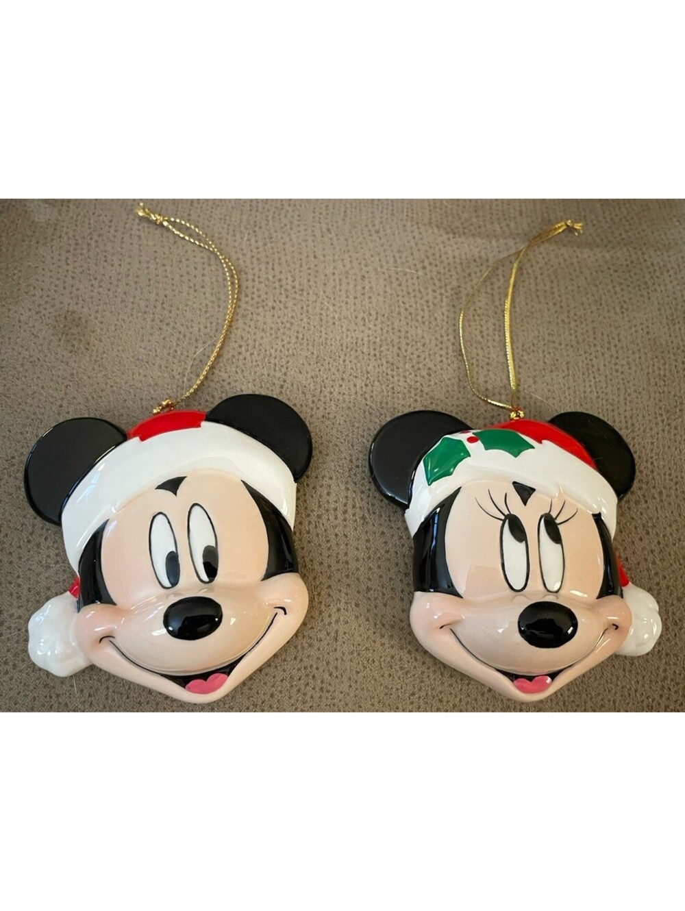 Minnie Mouse & Mickey Mouse Hanging Tree Christmas Ornaments Disney 3D Ceramic